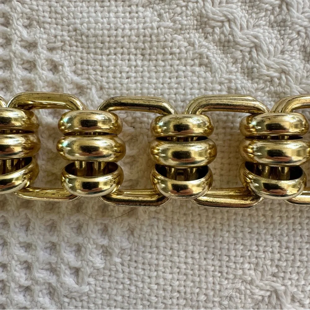 VTG MCM Two-Toned Wide Tank Link Statement Bracelet-Industrial Chunky Heavy Bold